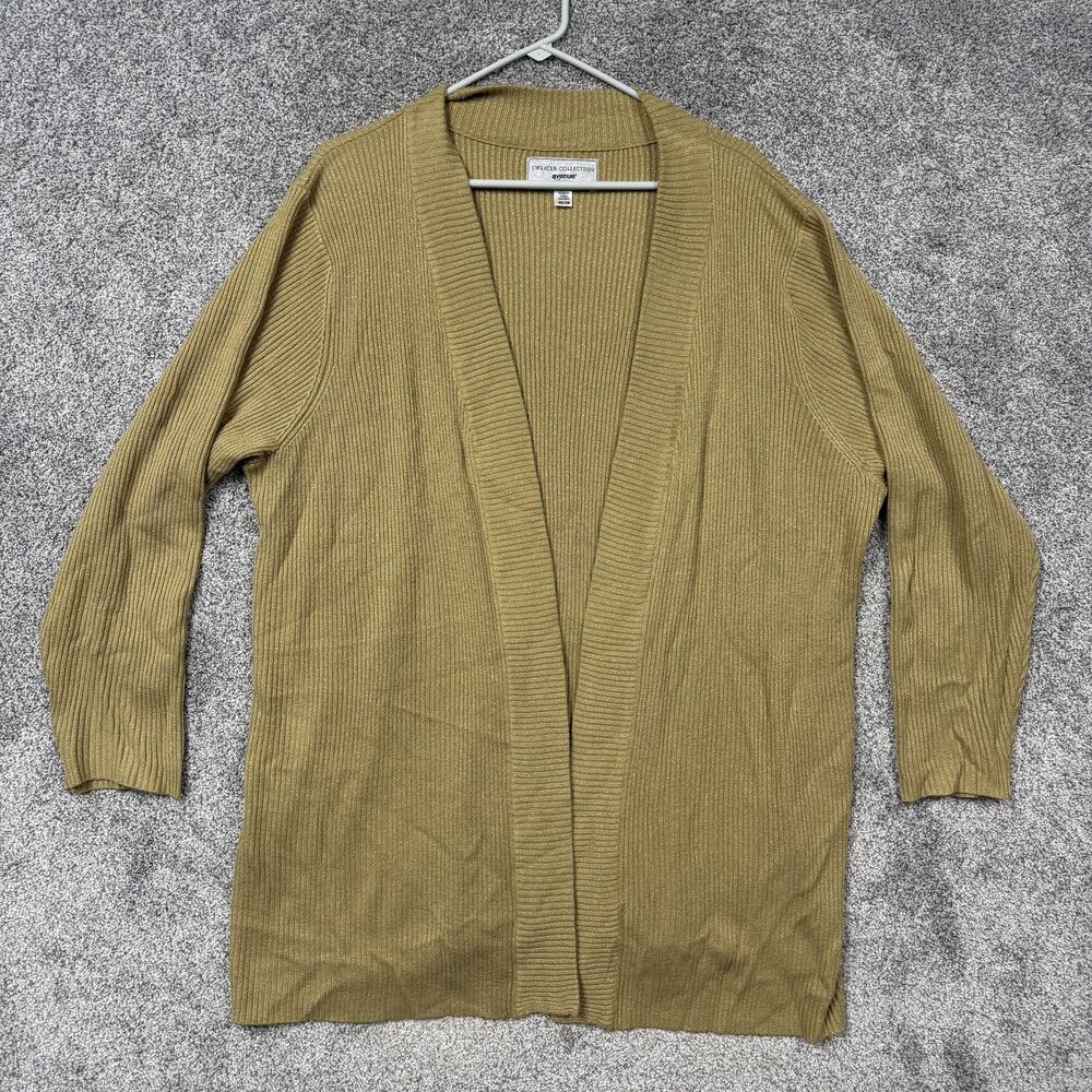 Avenue Cardigan Womens 26/28 Plus Gold Metallic Knit Open Front Boho Layering